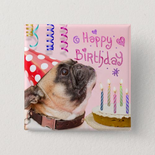 Party Pug and Birthday Cake Cute Button