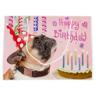 Party Pug and Birthday Cake Large Gift Bag