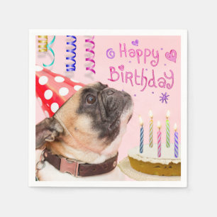Party Pug and Birthday Cake Paper Napkins