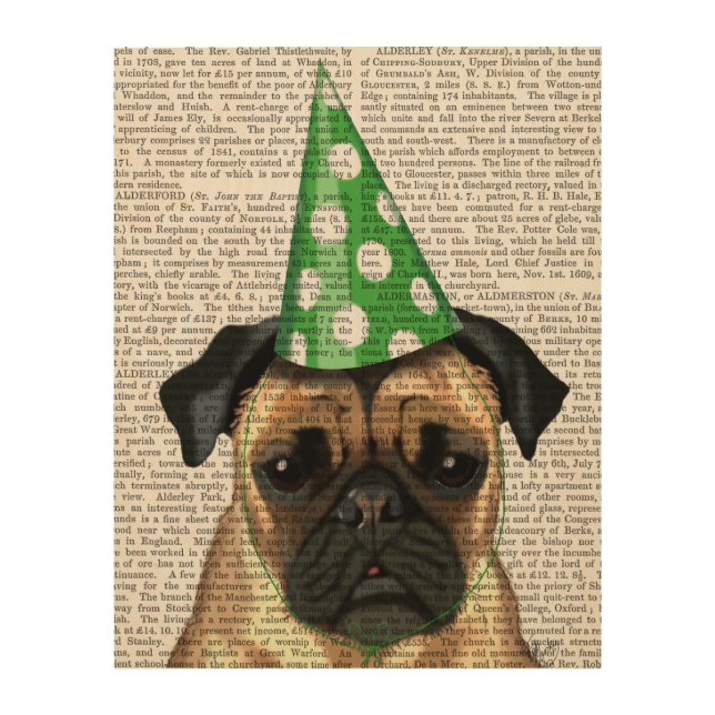 Party Pug Wood Wall Art (Front)