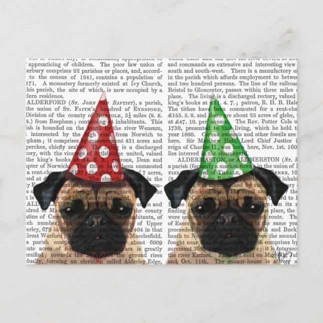 Party Pugs Pair Postcard (Front)