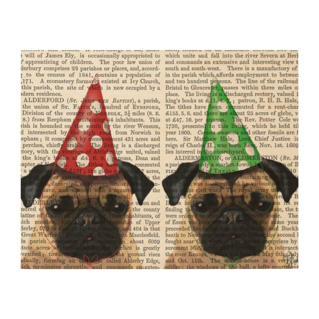Party Pugs Pair Wood Wall Decor (Front)