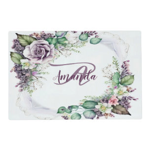 Party Purple Floral Green Foliage Rustic Elegant Placemat