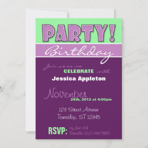PARTY! Purple & Green Birthday Invitations