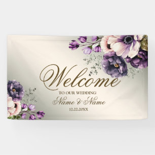 Party Purple Pink Flowers Golden Elegant Banner