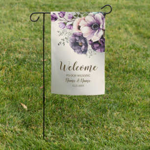 Party Purple Pink Flowers Golden Elegant Garden Flag