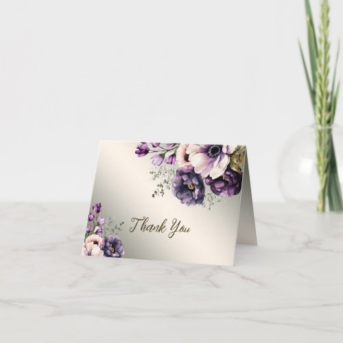 Party Purple Pink Flowers Golden Elegant Thank You Card