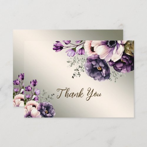 Party Purple Pink Flowers Golden Elegant Thank You Card