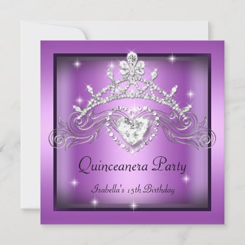Party Quinceanera 15th Silver Purple Tiara Custom Invitations