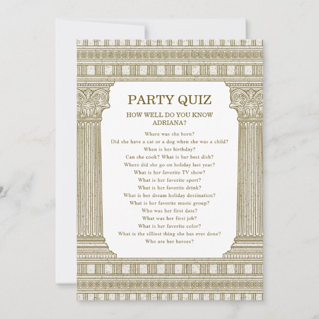 Party Quiz Toga Birthday with temple columns Invitation (Front)