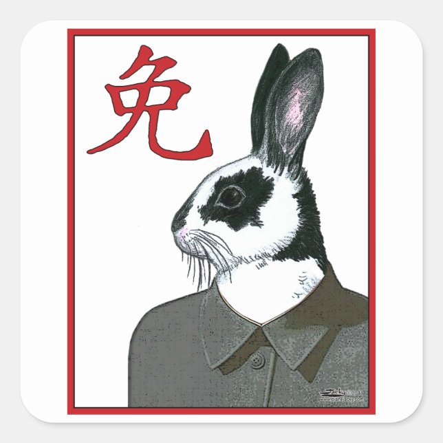 Party Rabbit Square Sticker (Front)