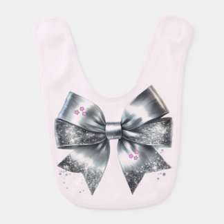 Party Ready Silver Bow  Baby Bib