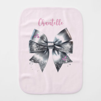 Party Ready Silver Bow Personalized Baby Burp Cloth