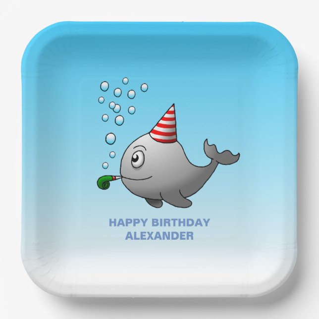 Party-ready whale paper plates (Front)