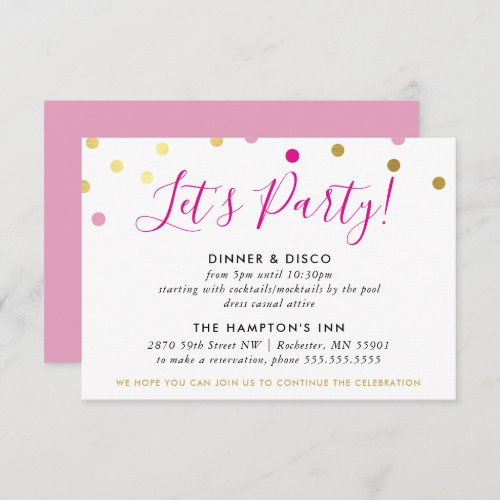 PARTY RECEPTION INFO glam confetti spot gold pink Invitation