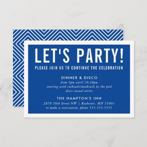 PARTY RECEPTION INFO simple modern bold royal blue Invitation