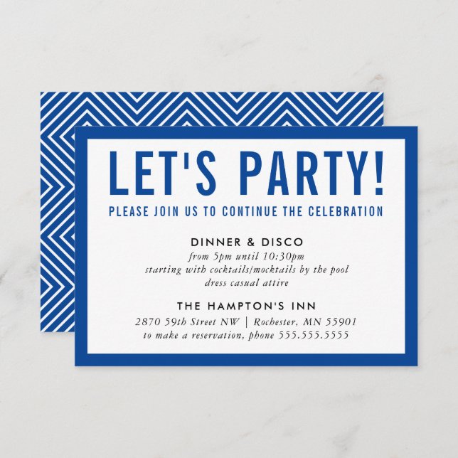 PARTY RECEPTION INFO simple modern bold royal blue Invitation (Front/Back)