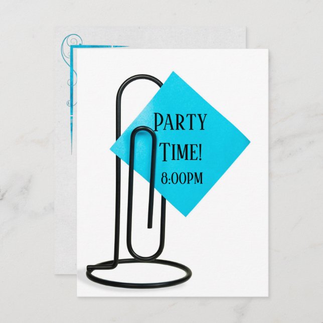 party reminder on black clip invitation (Front/Back)