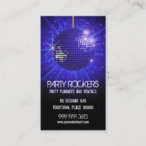 Party Rental Blue Mirror Ball Business Card