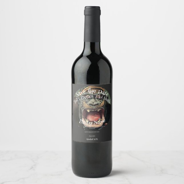Party Save the Date Tiki Bar Hut Shack Wine Label (Front)