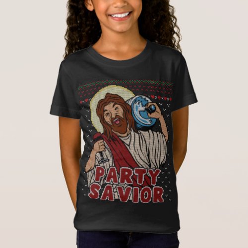 Party Savior Jesus Christ Santa Beer Ugly Christma T_Shirt