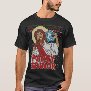 Party Saviour Jesus Christ Santa Beer Ugly Christm T-Shirt