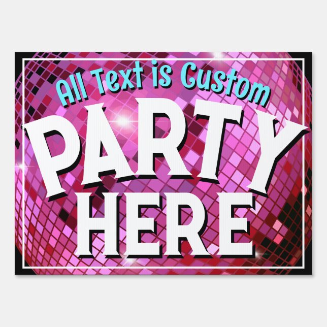 PARTY SIGN 18x24 pink disco ball birthday shower   (Back)