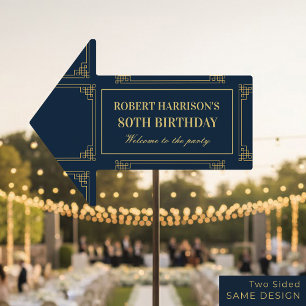 Party Sign Navy Gold Art Deco 80th Birthday