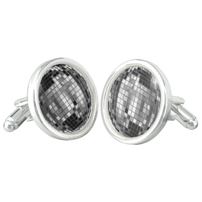 Party Silver Disco Balls Cufflinks (Angled)