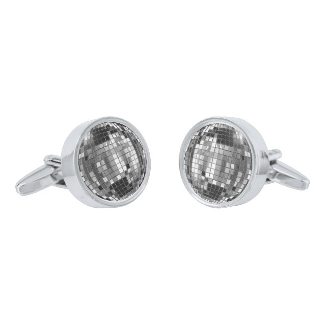 Party Silver Disco Balls Cufflinks (Angled)