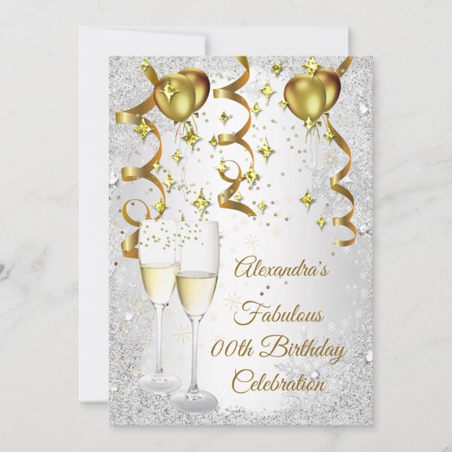 Party silver Gold Balloon champagne glitter Invitation (Front)