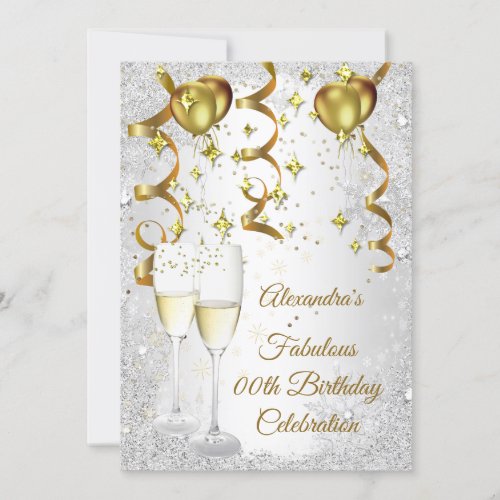 Party silver Gold Balloon champagne glitter Invitation
