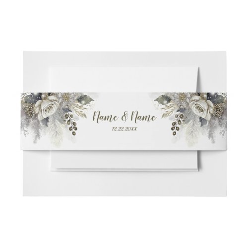 Party Silver Golden White Roses Flowers Elegant Invitation Belly Band