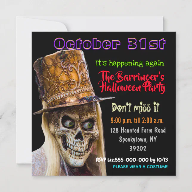 Party Skeleton Costume Halloween Invitation | Zazzle