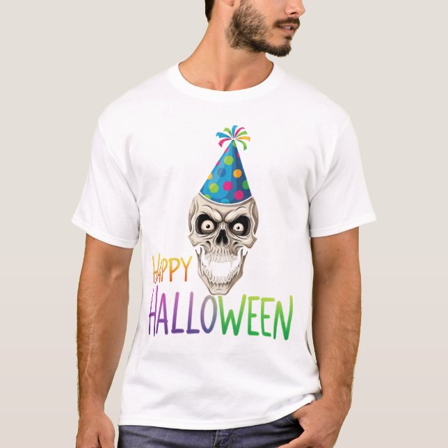 Party Skull with Colorful Halloween T-Shirt (Front)
