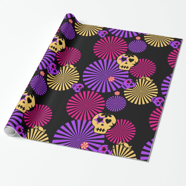 Party skulls wrapping paper (Unrolled)