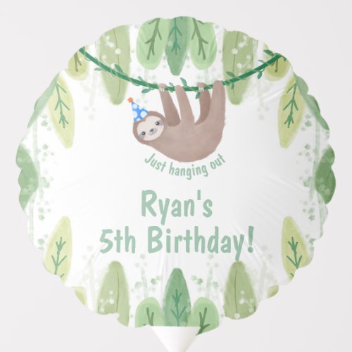 Party sloth in blue polka dot hat birthday party balloon