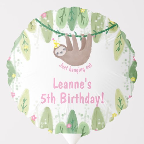 Party sloth in yellow hat birthday party balloon