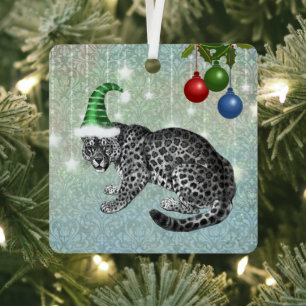 Party Snow Leopard in Gnome Hat with Ornaments