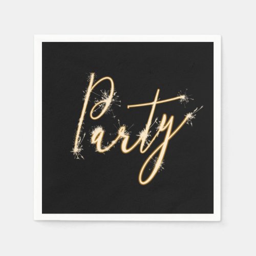 Party Sparkler Text on Black Napkins