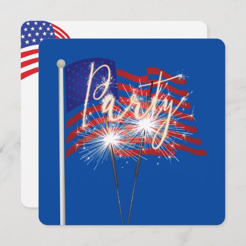 Party Sparklers on American Flag Invitation