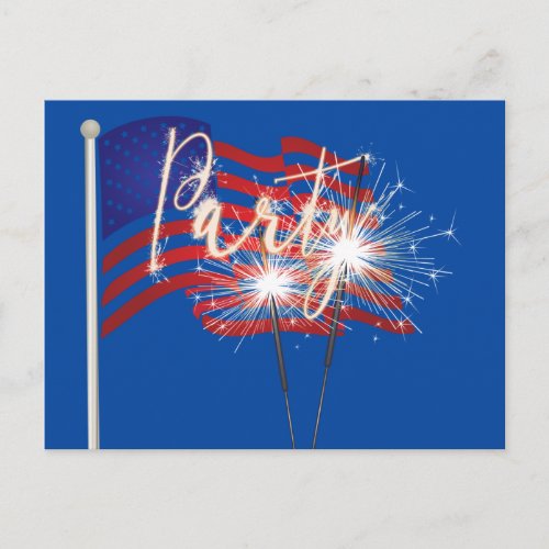 Party Sparklers on American Flag Invitation Postcard