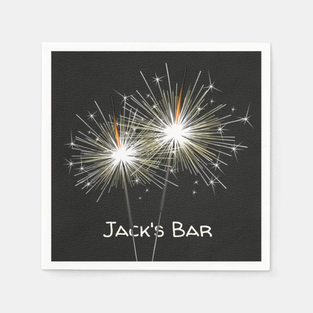 Party Sparklers on Black Leather Napkins (Front)