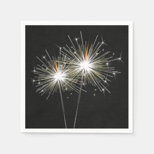 Party Sparklers on Black Leather Napkins