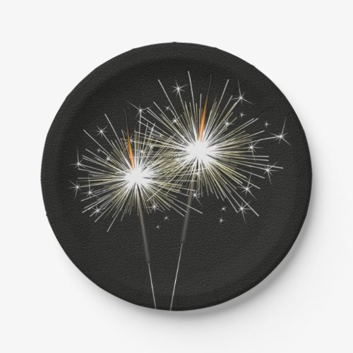 Party Sparklers on Black Paper Plates