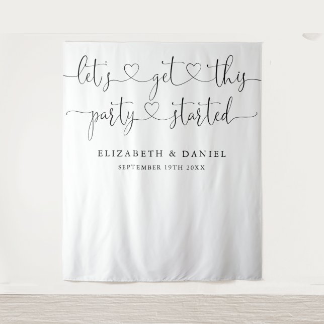 Party Started Heart Script Wedding Photo Backdrop (Front)