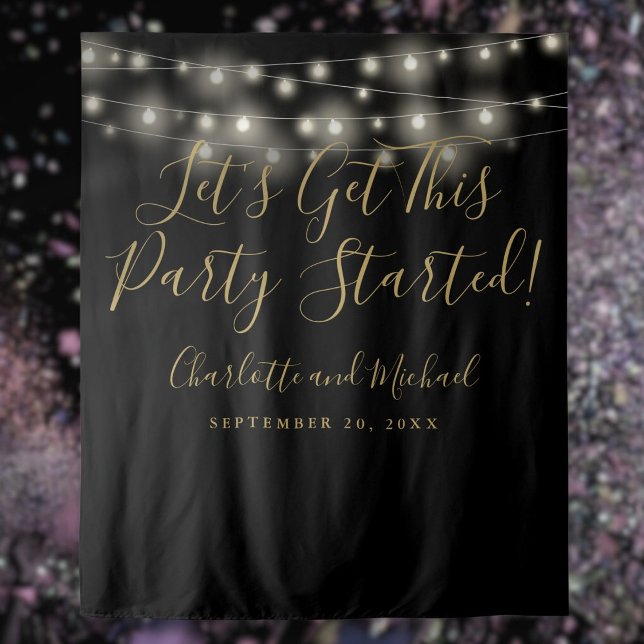 Party Started Lights Black And Gold Photo Backdrop (Party Started Lights Black And Gold Photo Backdrop)