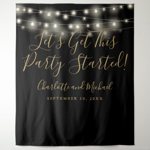 Party Started Lights Black And Gold Photo Backdrop