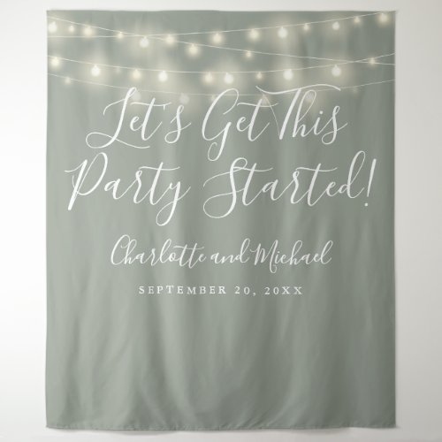 Party Started Lights Sage Green Photo Backdrop