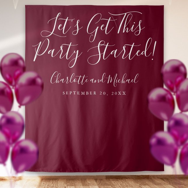 Party Started Script Burgundy Photo Backdrop (Party Started Script Burgundy Photo Backdrop)